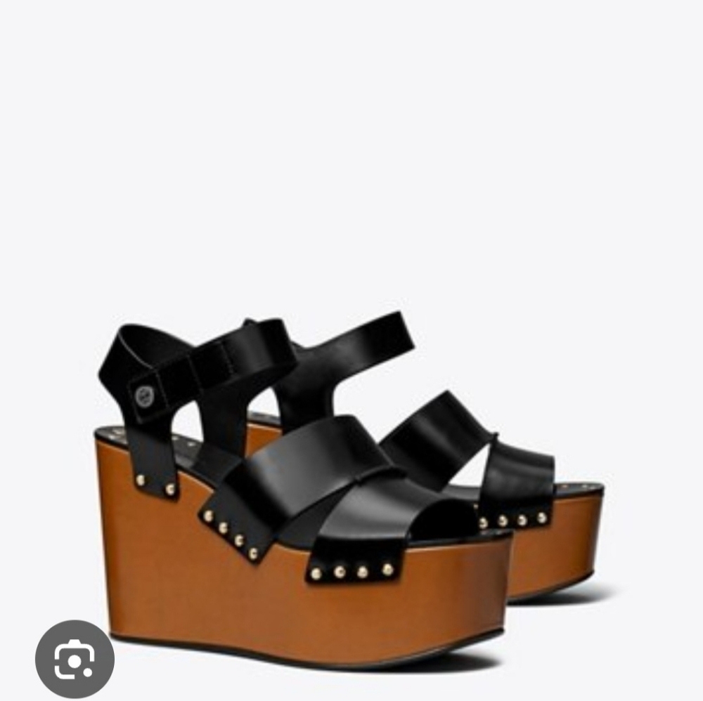 TORRY BURCH Black and Brown Platform Sandals - Picture 3 of 10
